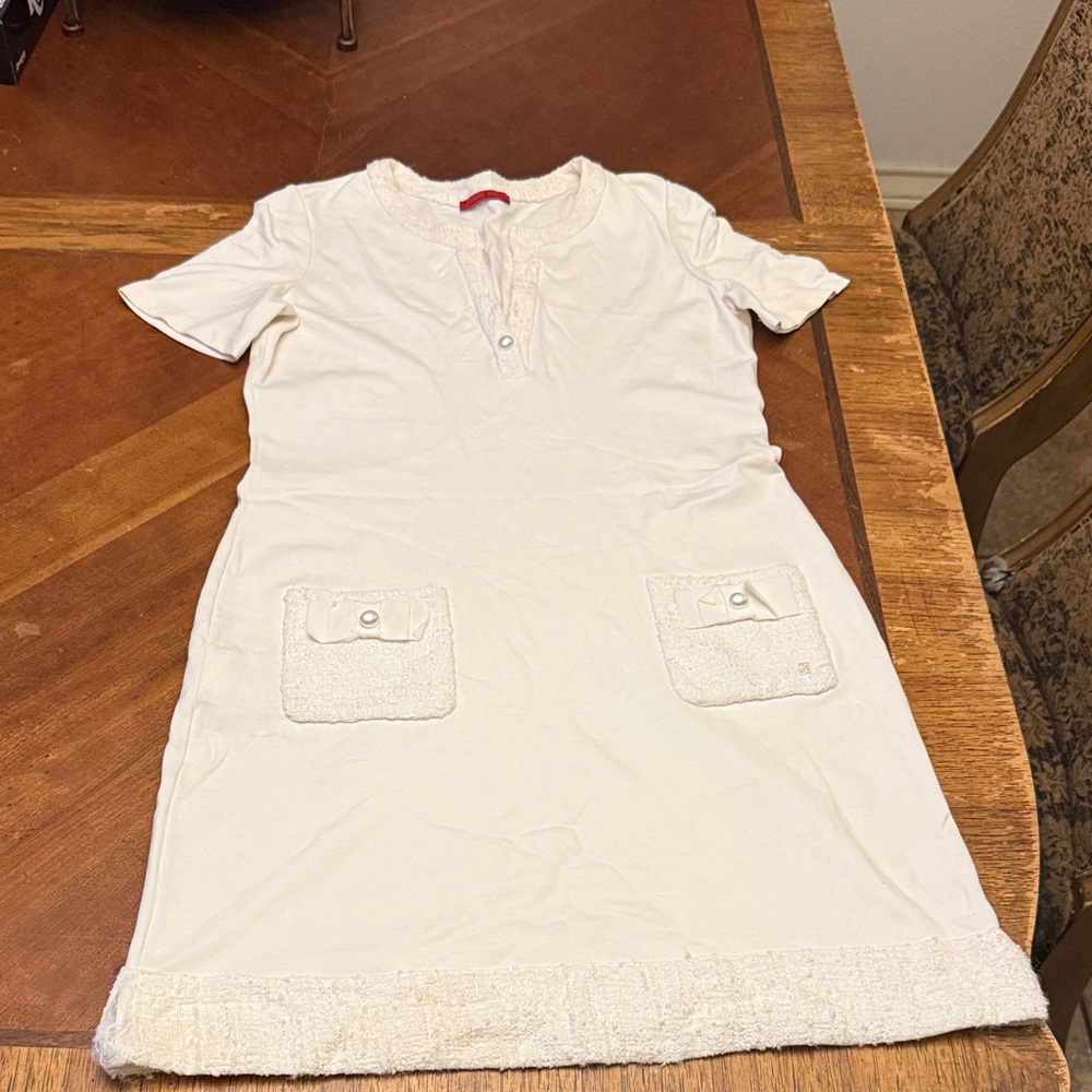 Carolina Herrera Cream Mini Dress with Pocket Accents